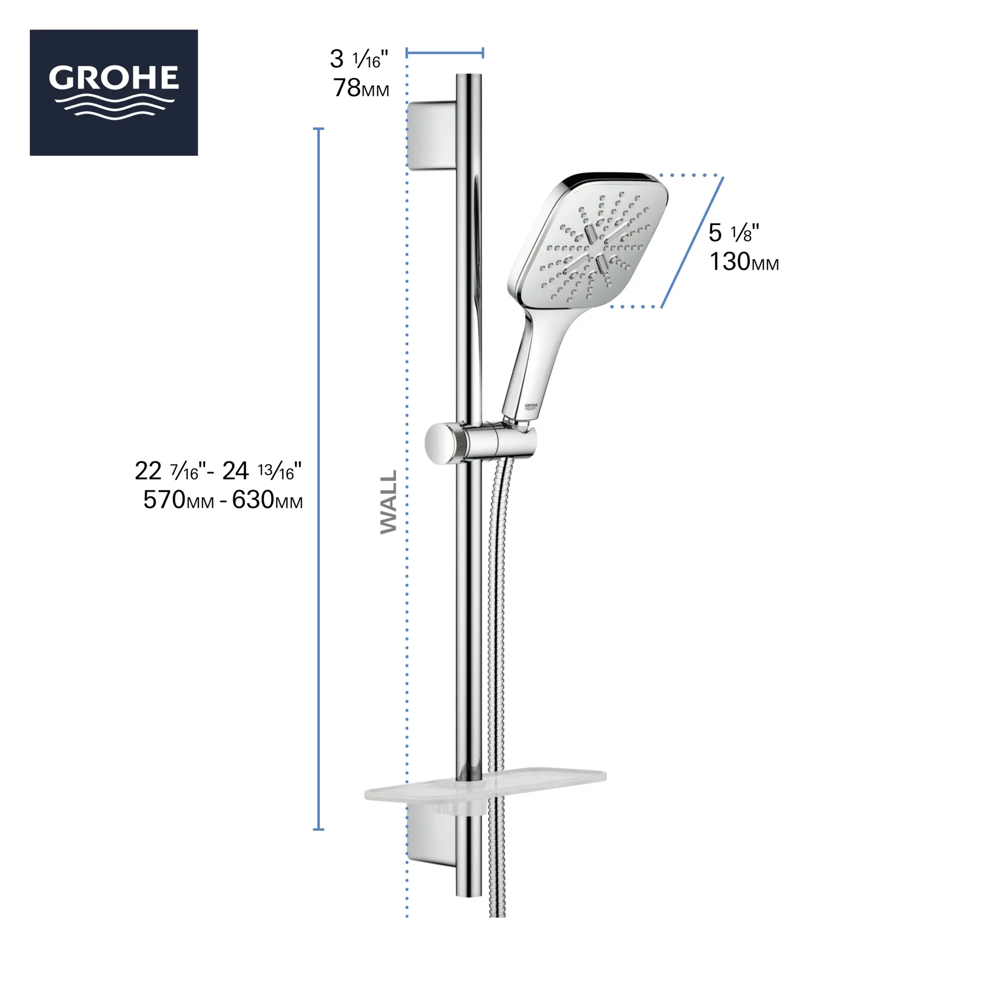 24" Shower Slide Bar Kit - 3 Sprays, 6.6 L/min (1.75 gpm)