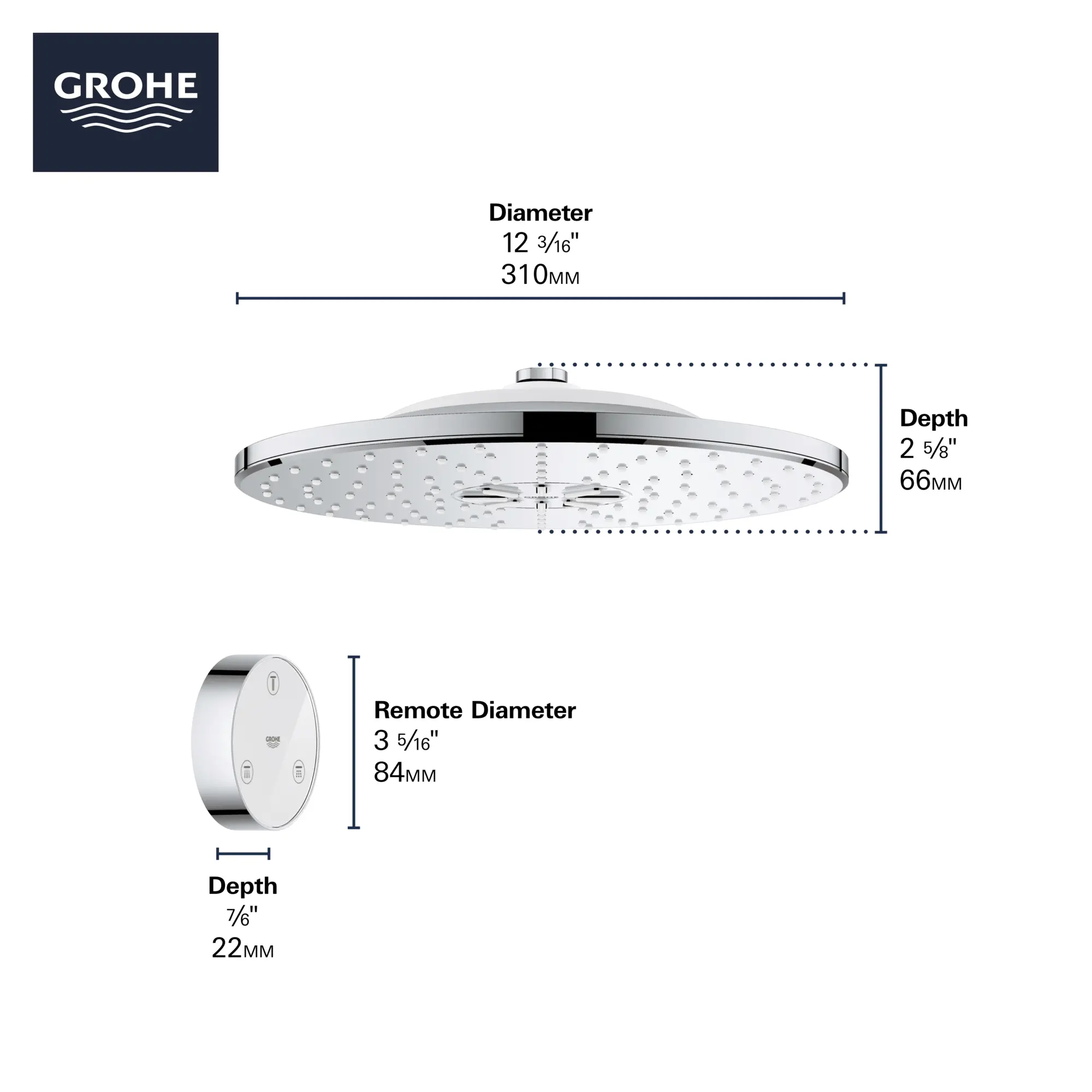 Shower Head with Remote, 12" - 2 Sprays, 1.75 GPM (6.6 L/min)