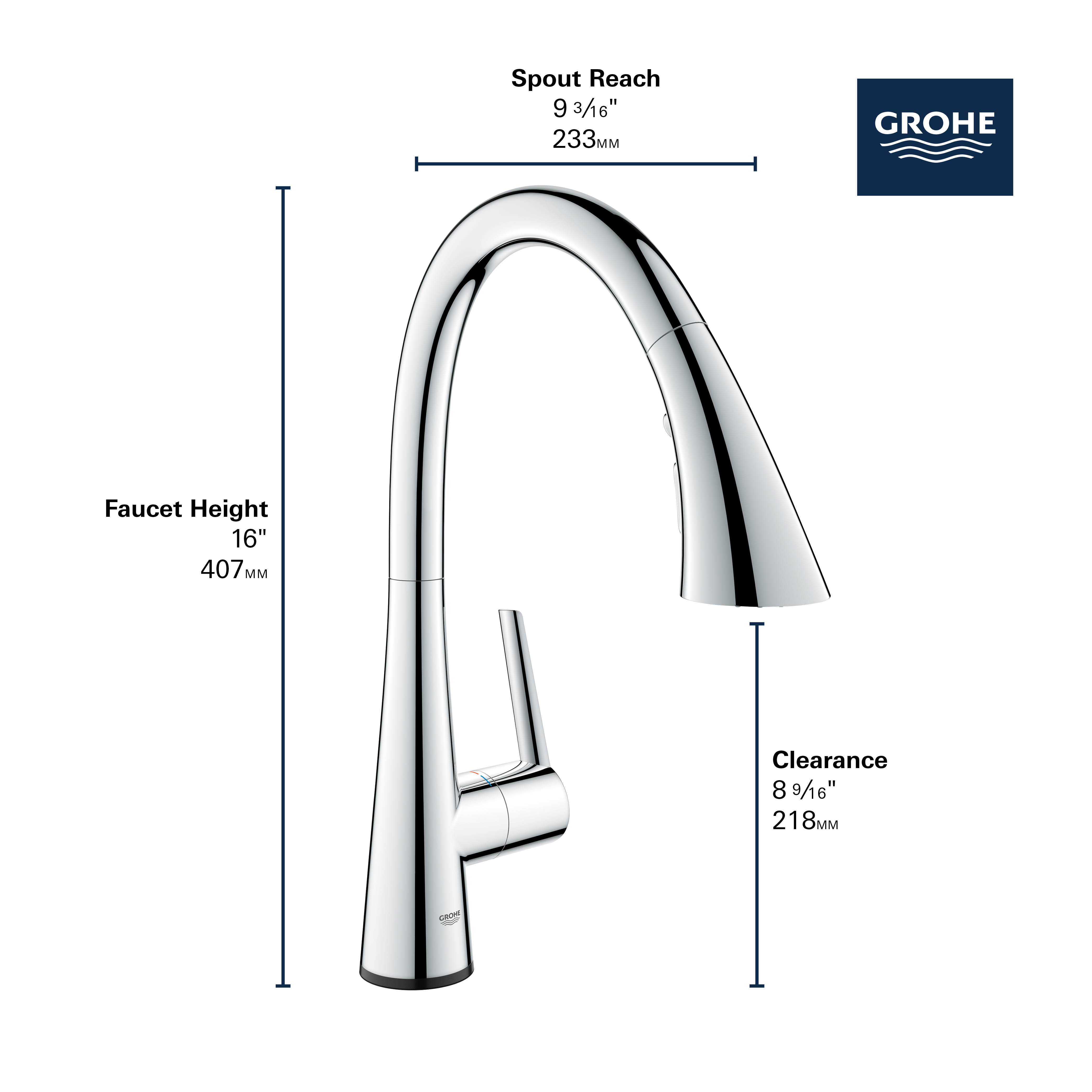 GROHE Zedra Single-Handle Pull Down Kitchen Faucet Triple Spray 1.75 GPM (6.6 L/min) with Touch Technology