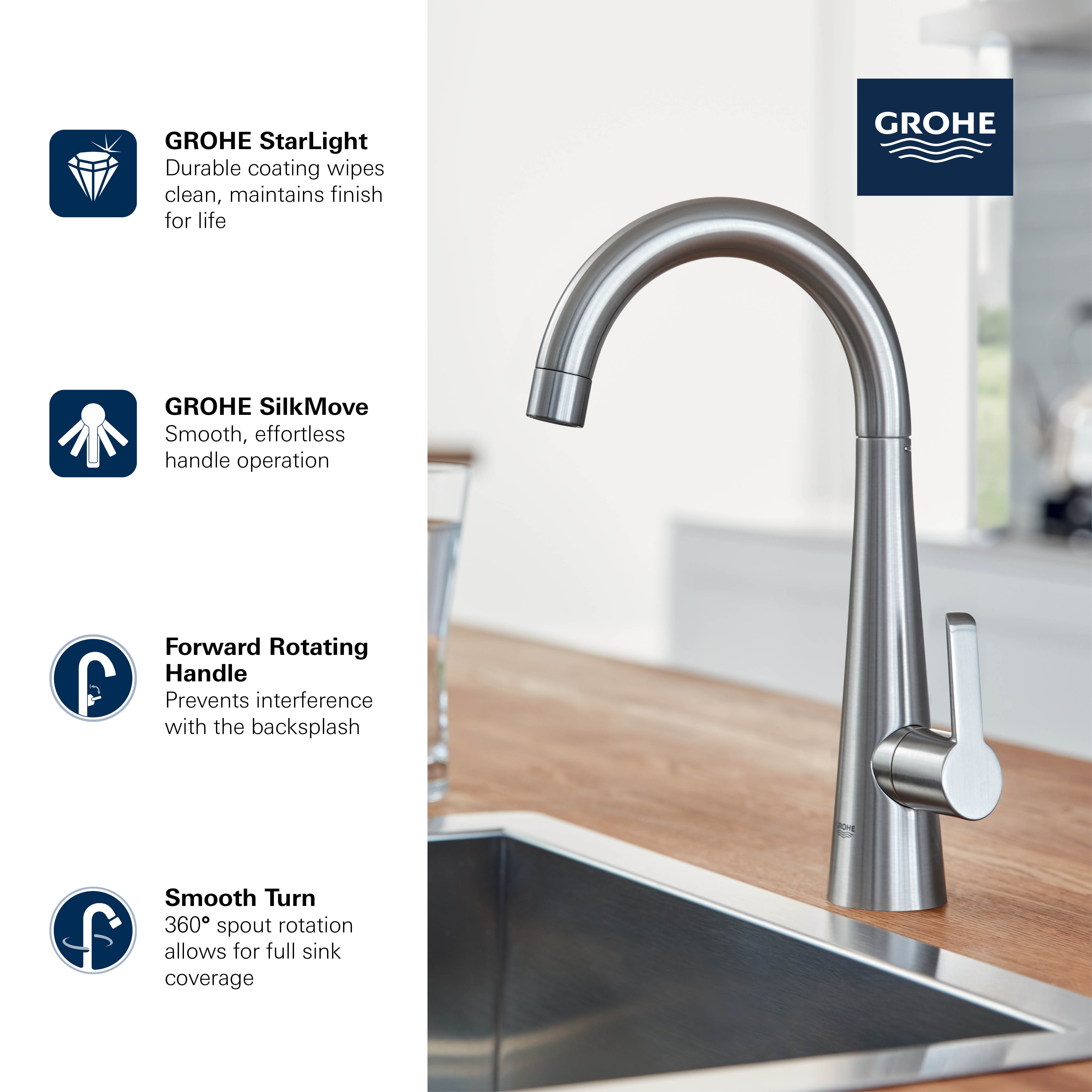 GROHE Zedra Single-Handle Beverage Faucet (Cold Water Only) with Filtration 1.75 GPM (6.6 L/min)