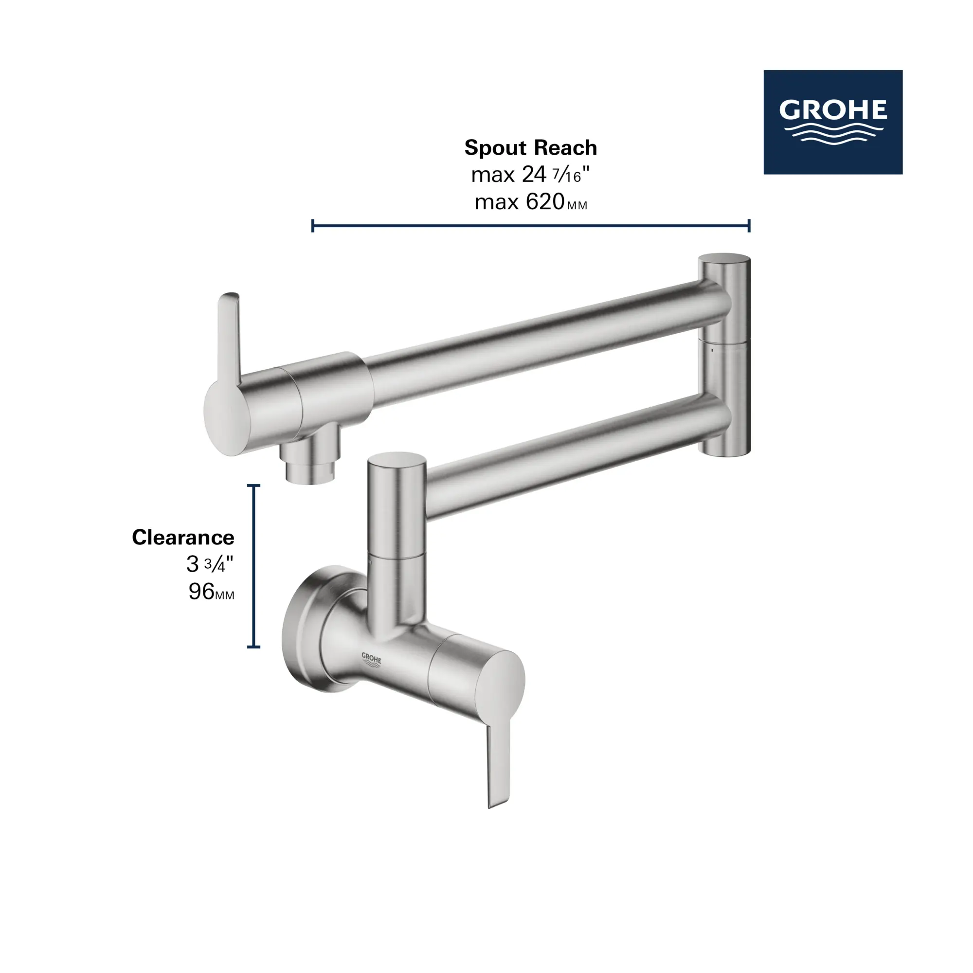 GROHE Zedra 2-Handle Wall Mount Pot Filler