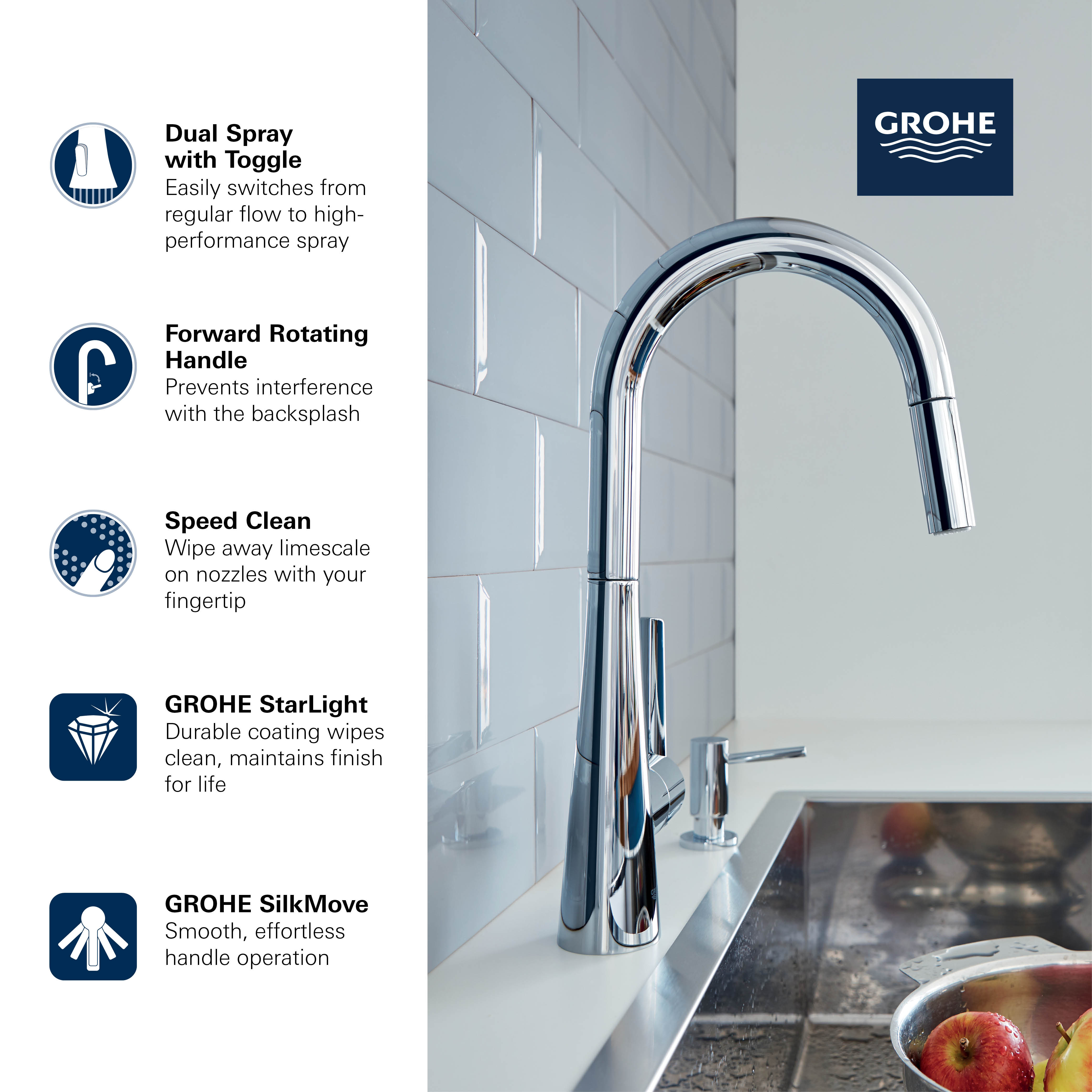 GROHE 30026002 Zedra - Grifo de cocina con filtro de agua cromado