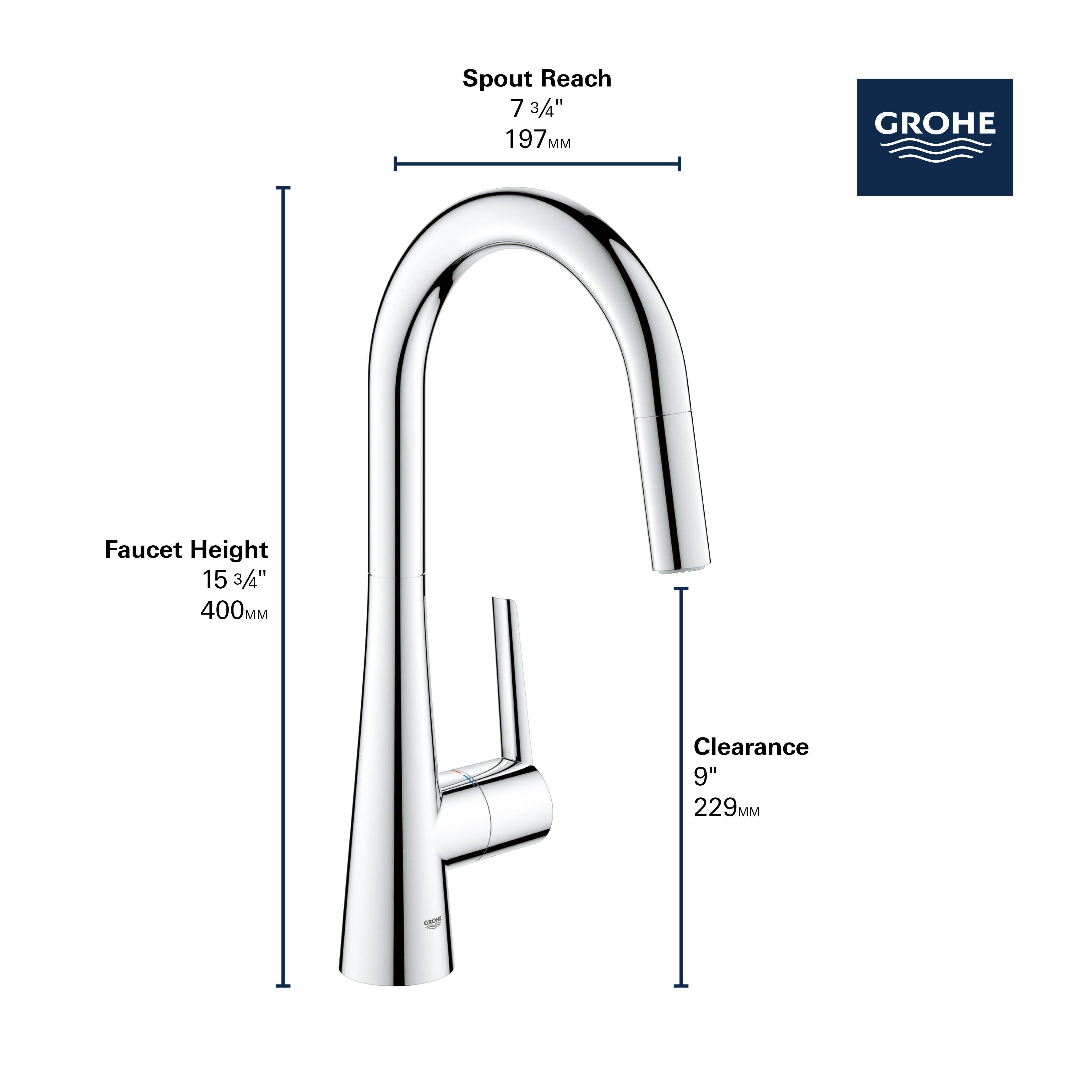 Robinet de cusine rétractable à poignée simple et double jet 6,6 L/min (1,75 gpm)