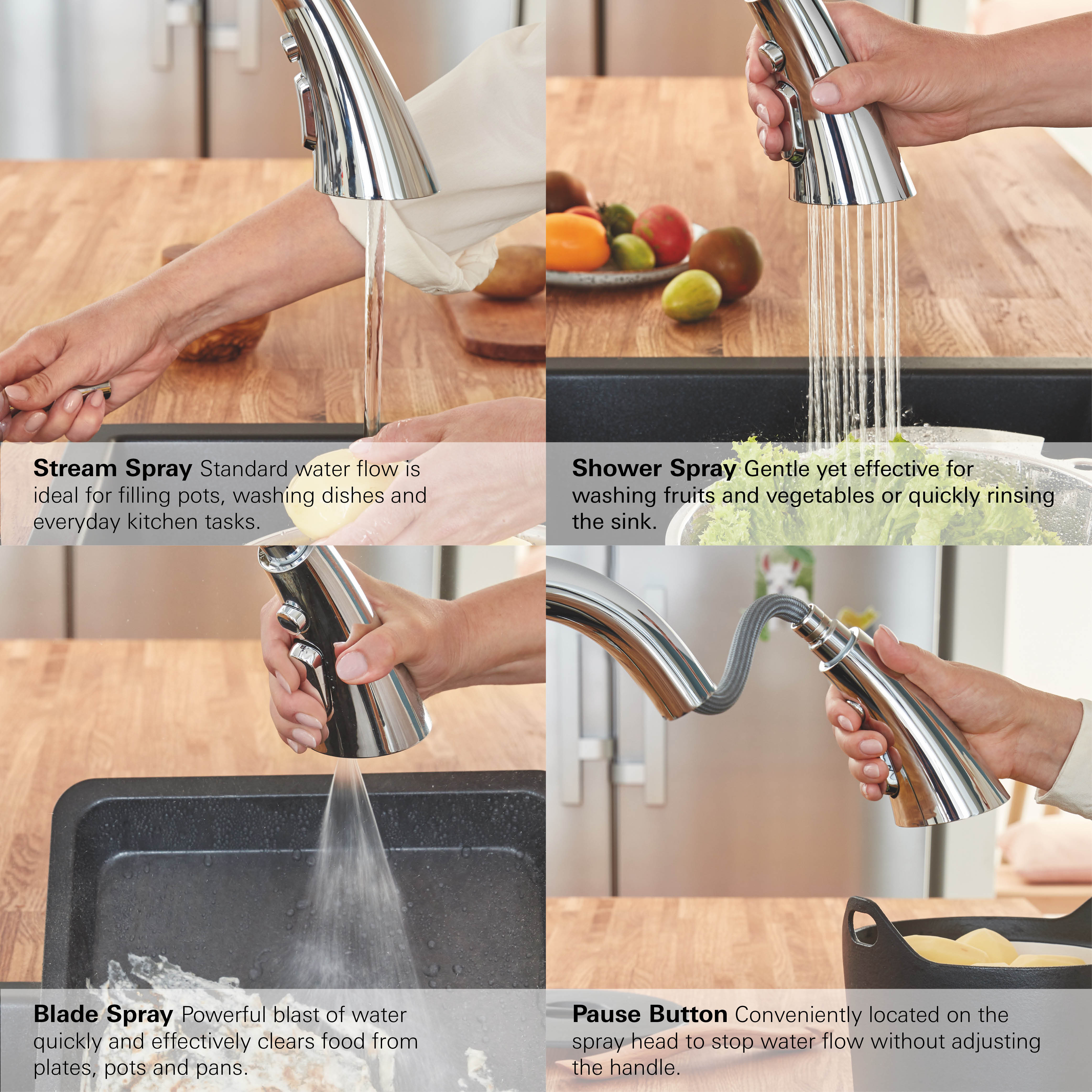 Single-Handle Pull Down Kitchen Faucet Triple Spray 6.6 L/min (1.75 gpm)