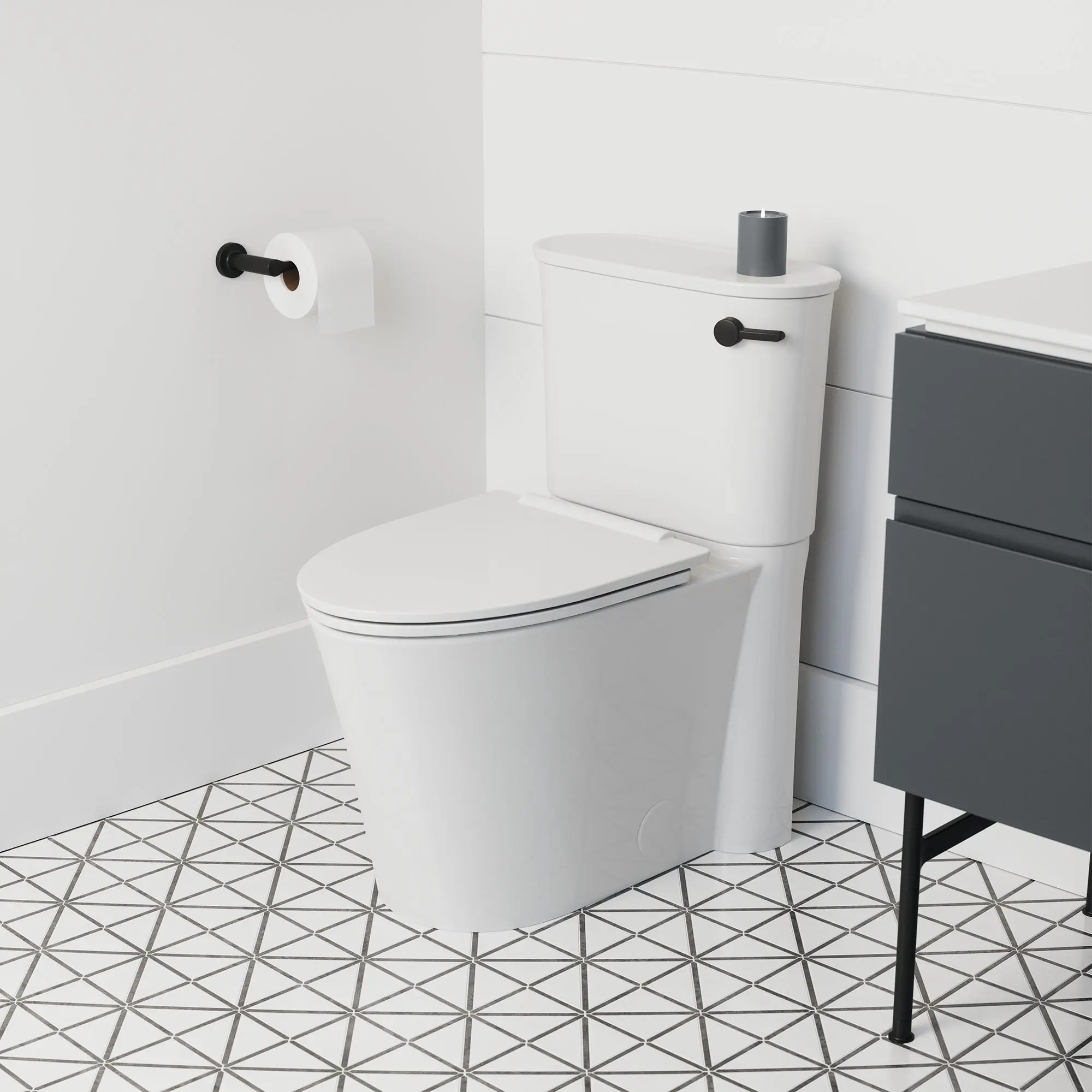 Studio® S - toilette allongée, jambe de siphon dissimulée, 1,28 gpc/4,8 lpc, levier de déclenchement à droite, 16-1/2 po, avec siège à fermeture lente