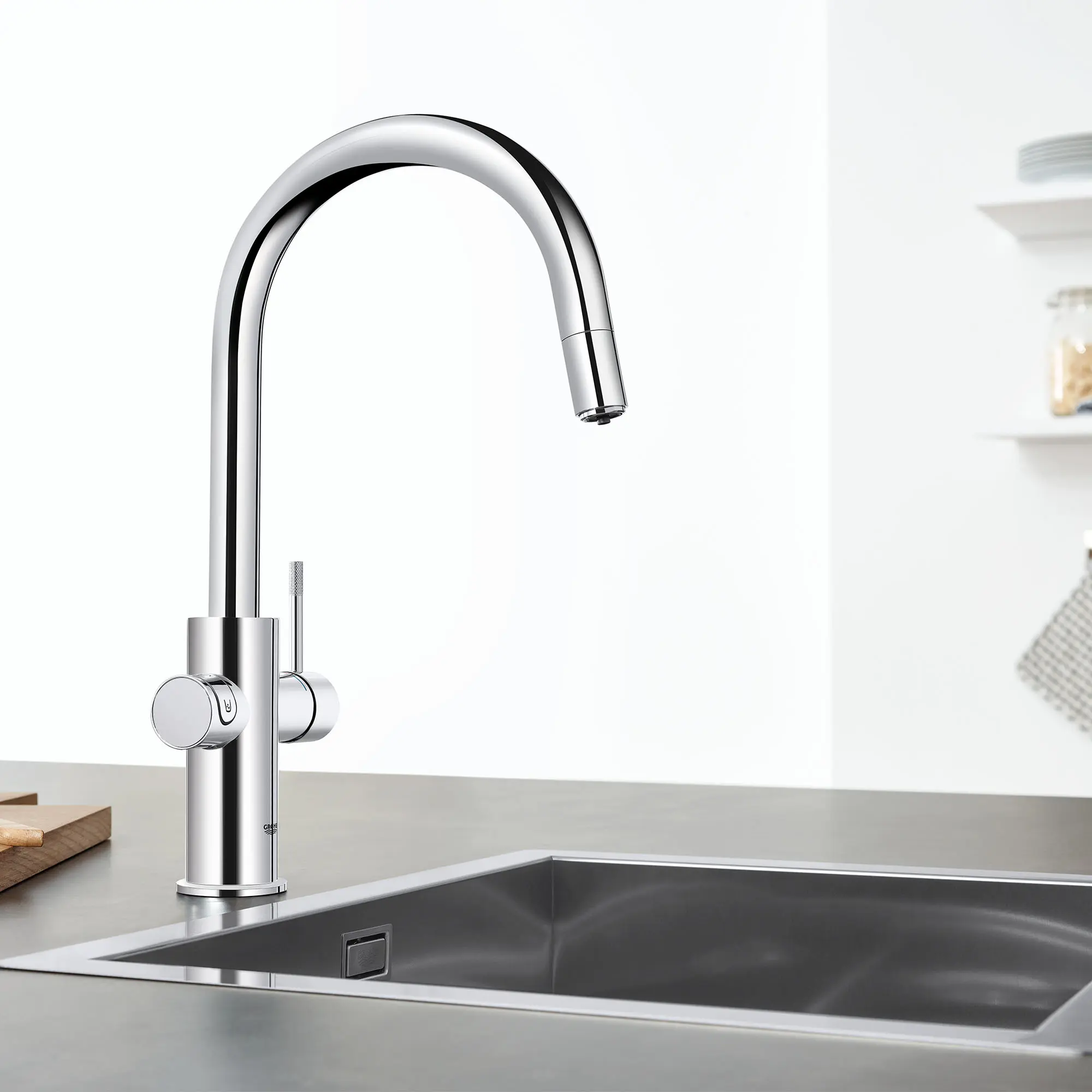 GROHE Blue Single-Handle Pull Down Kitchen Faucet Single Spray 6.6 L/min (1.75 gpm) Chilled & Sparkling Water