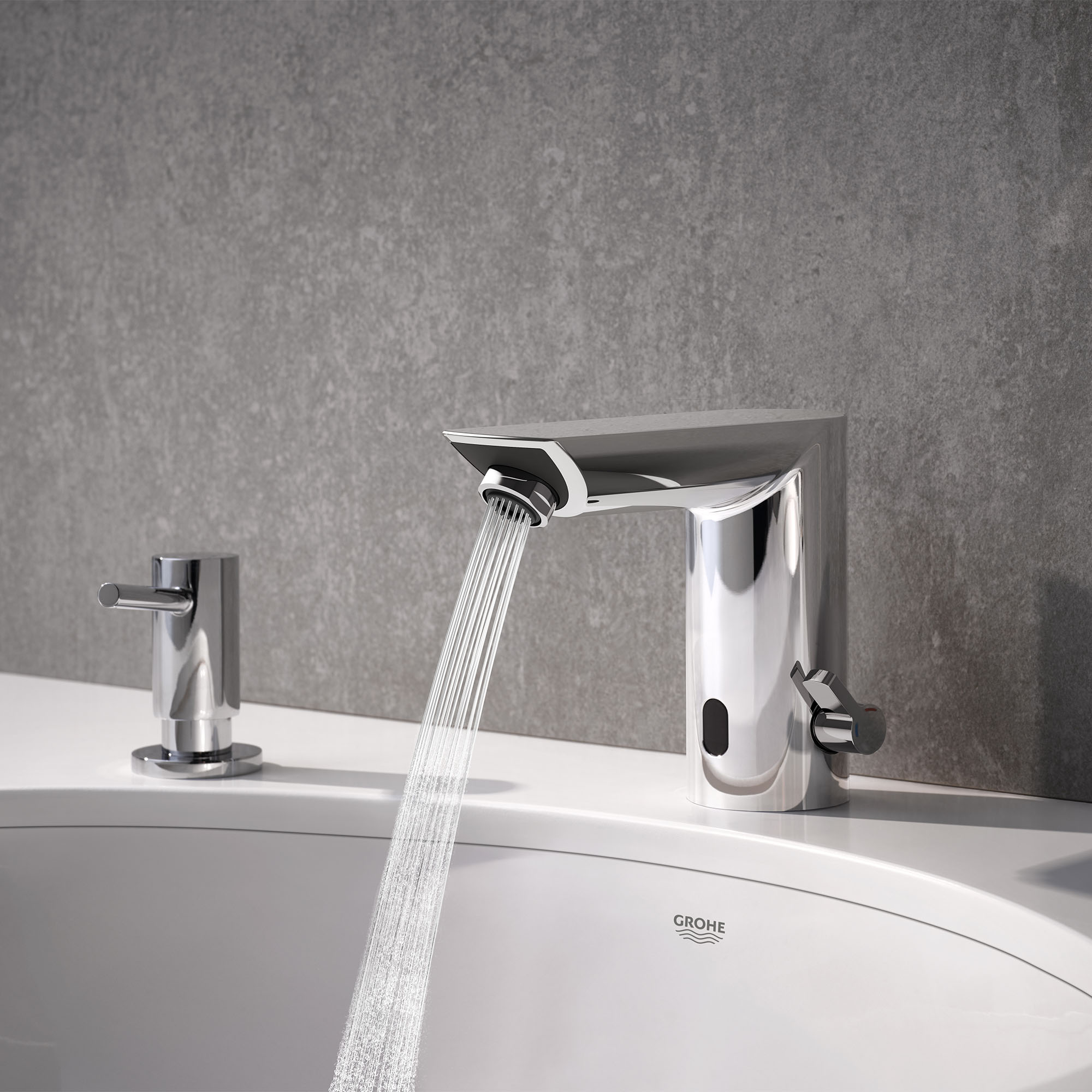 E Touchless Electronic Faucet with Temperature Control Lever, Battery-Powered