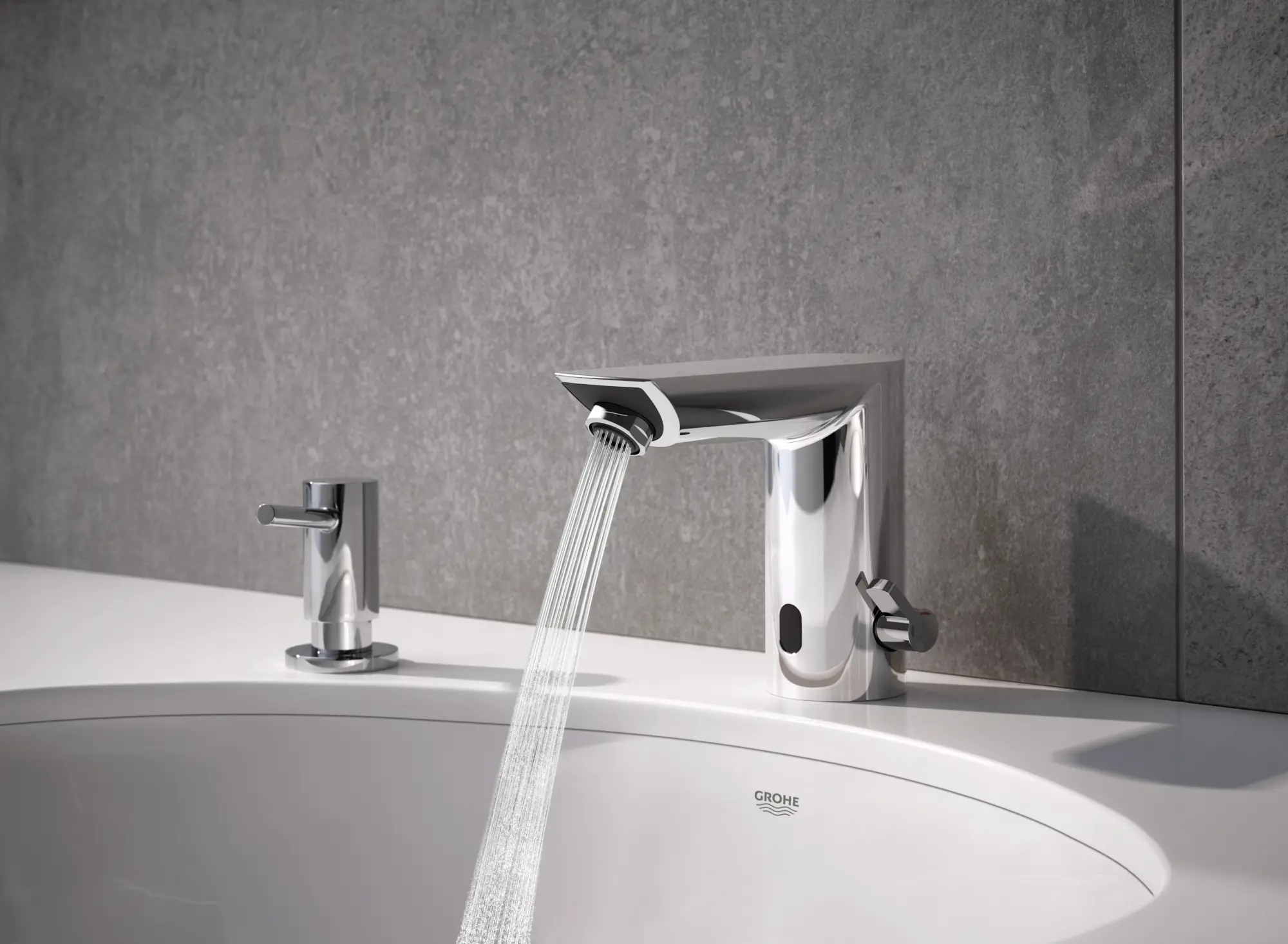 E Touchless Electronic Faucet with Temperature Control Lever, Battery-Powered