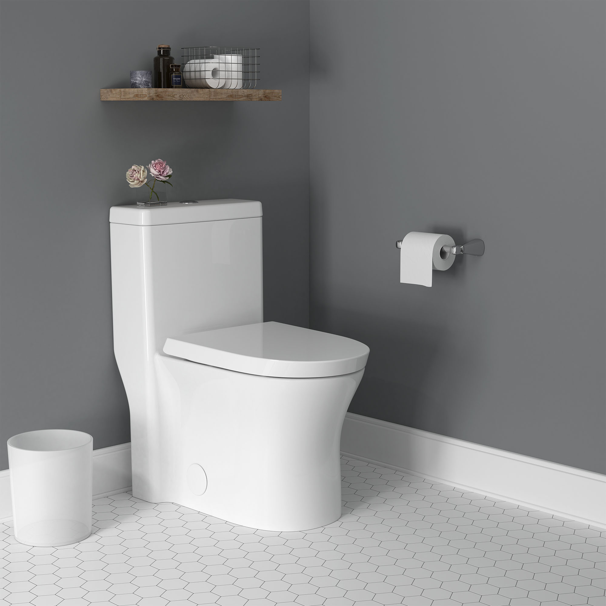 Cosette One-Piece Dual Flush 1.28 gpf/4.8 Lpf and 0.92 gpf/3.5 Lpf Standard Height Elongated Complete Toilet With Seat
