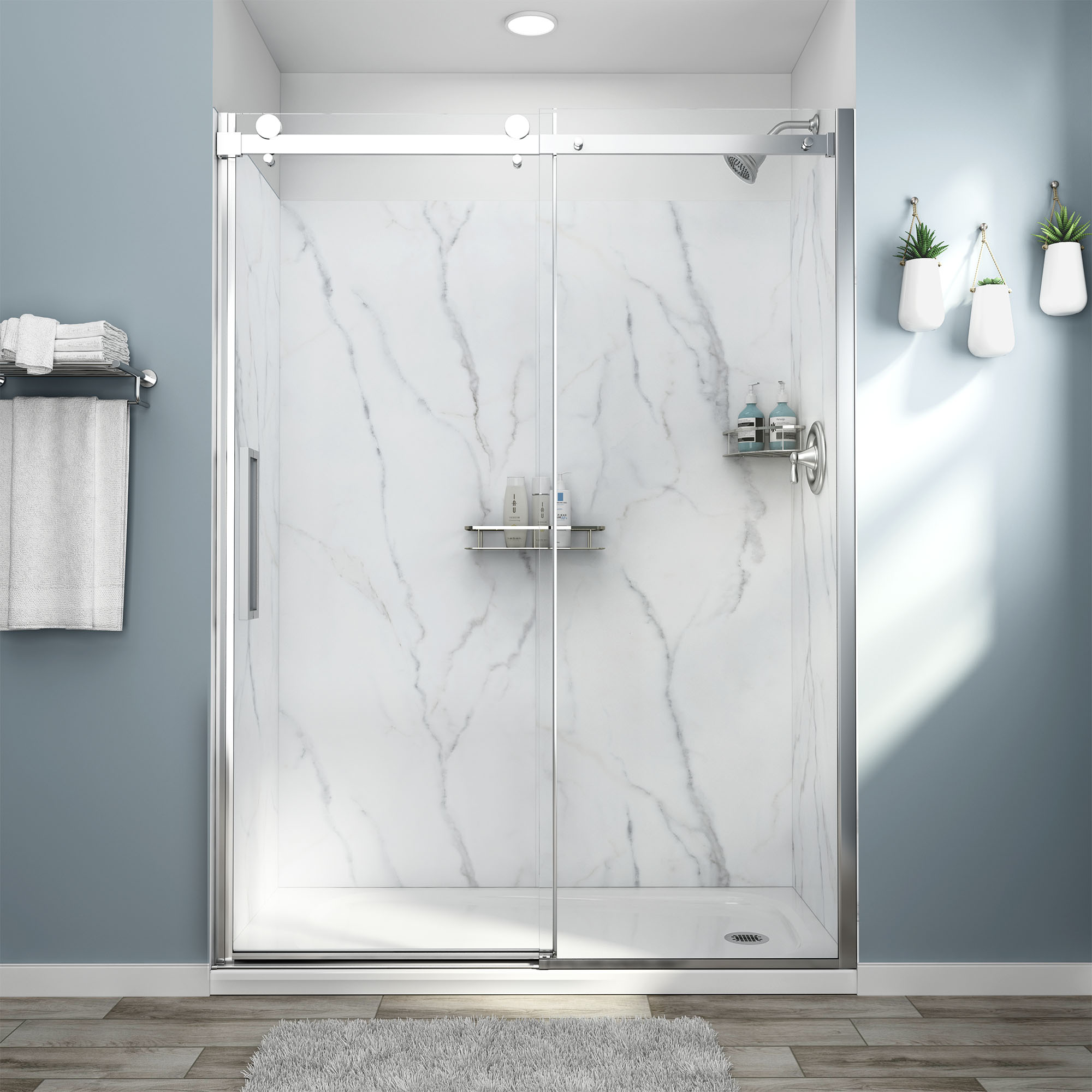 72 x 24 inch Frameless Shower Door in Brushed Nickel