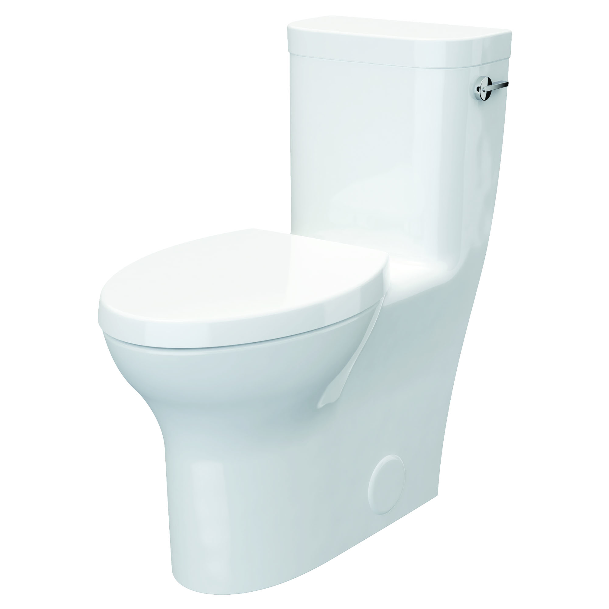 Toilette Equility monopièce à cuvette allongée à hauteur de chaise avec levier de déclenchement à droite et siège