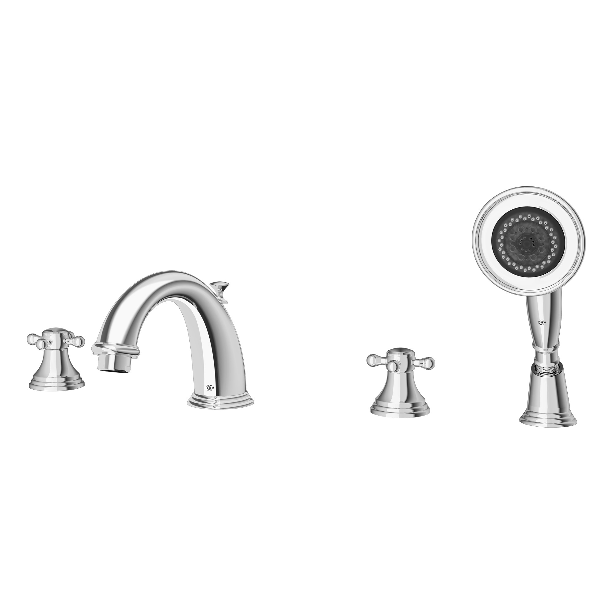 Ashbee 2-Handle Deck Mount Bathtub Faucet with Hand Shower and Cross Handles