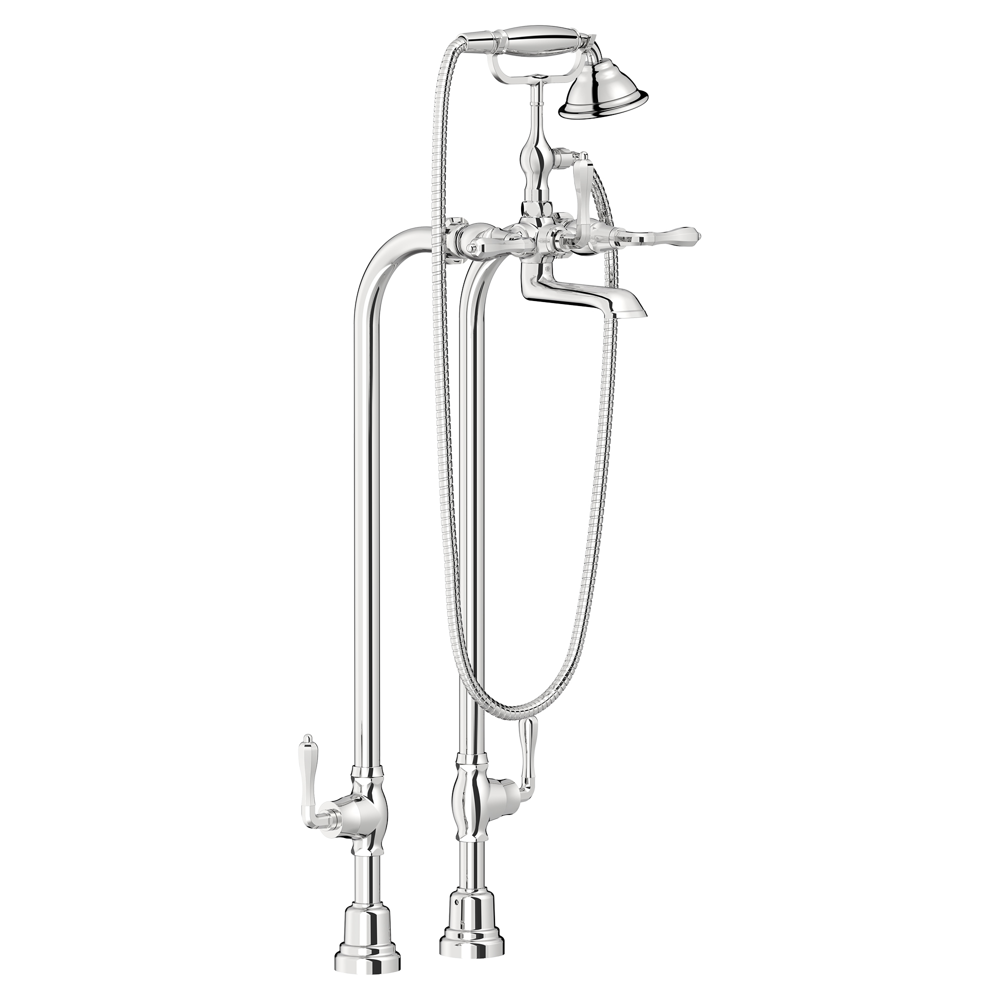 Traditional Floor Mount Bathtub Filler with Hand Shower and Ashbee® Lever Handles