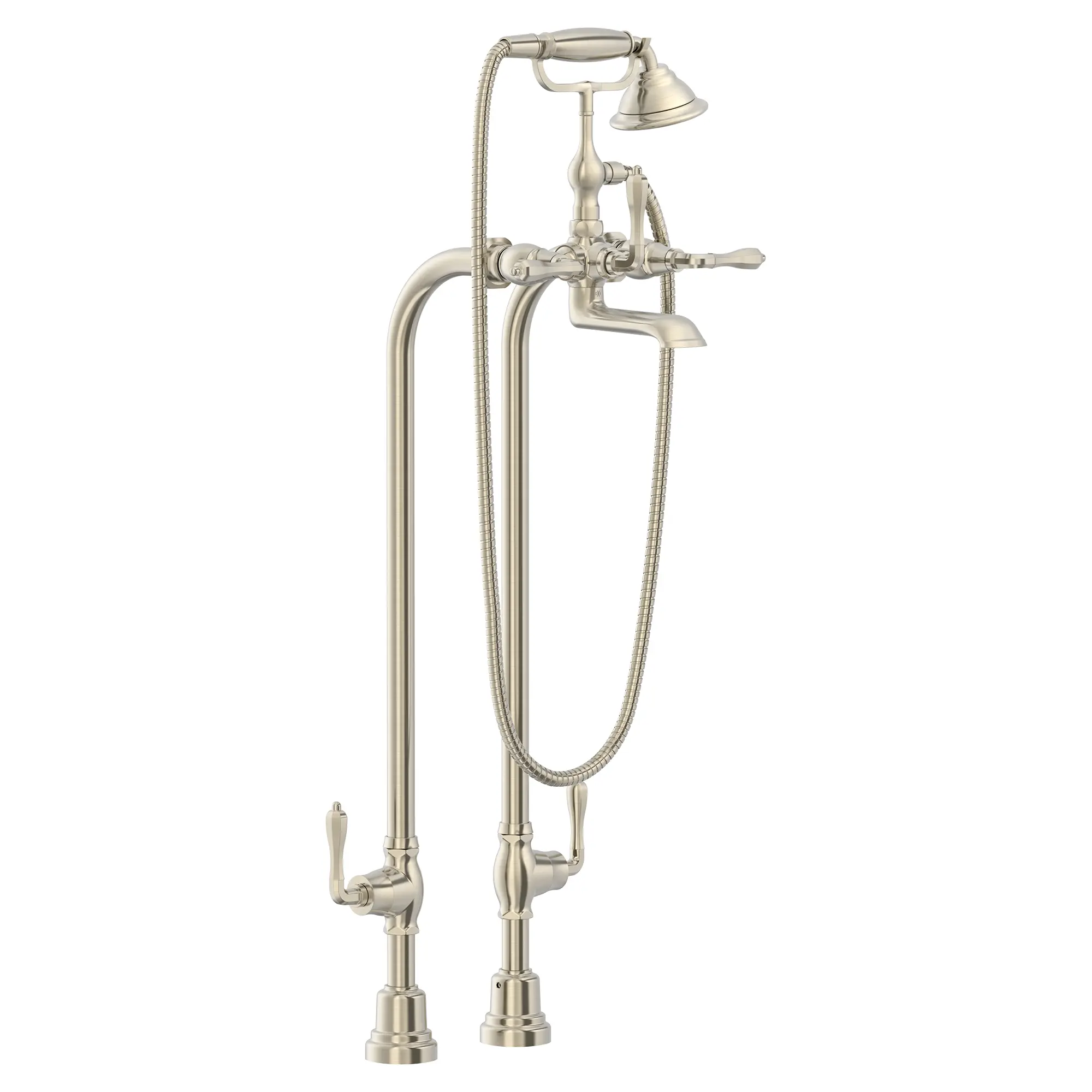 Traditional Floor Mount Bathtub Filler with Hand Shower and Ashbee® Lever Handles