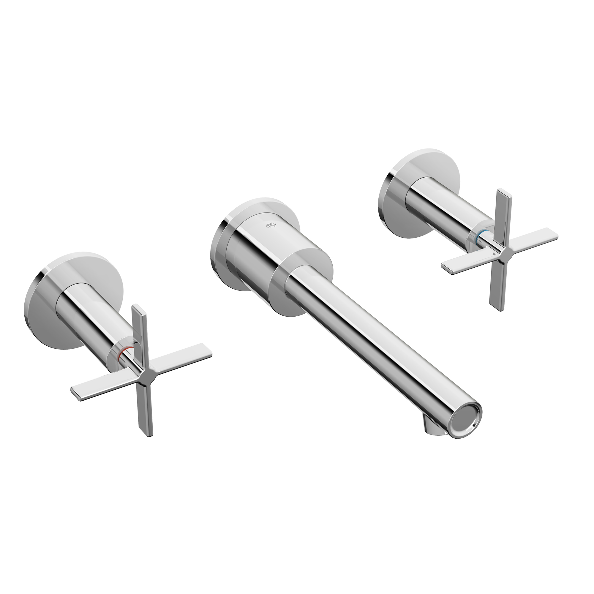 Percy 2-Handle Wall Mounted Bathroom Faucet with Indicator Markings and Cross Handles