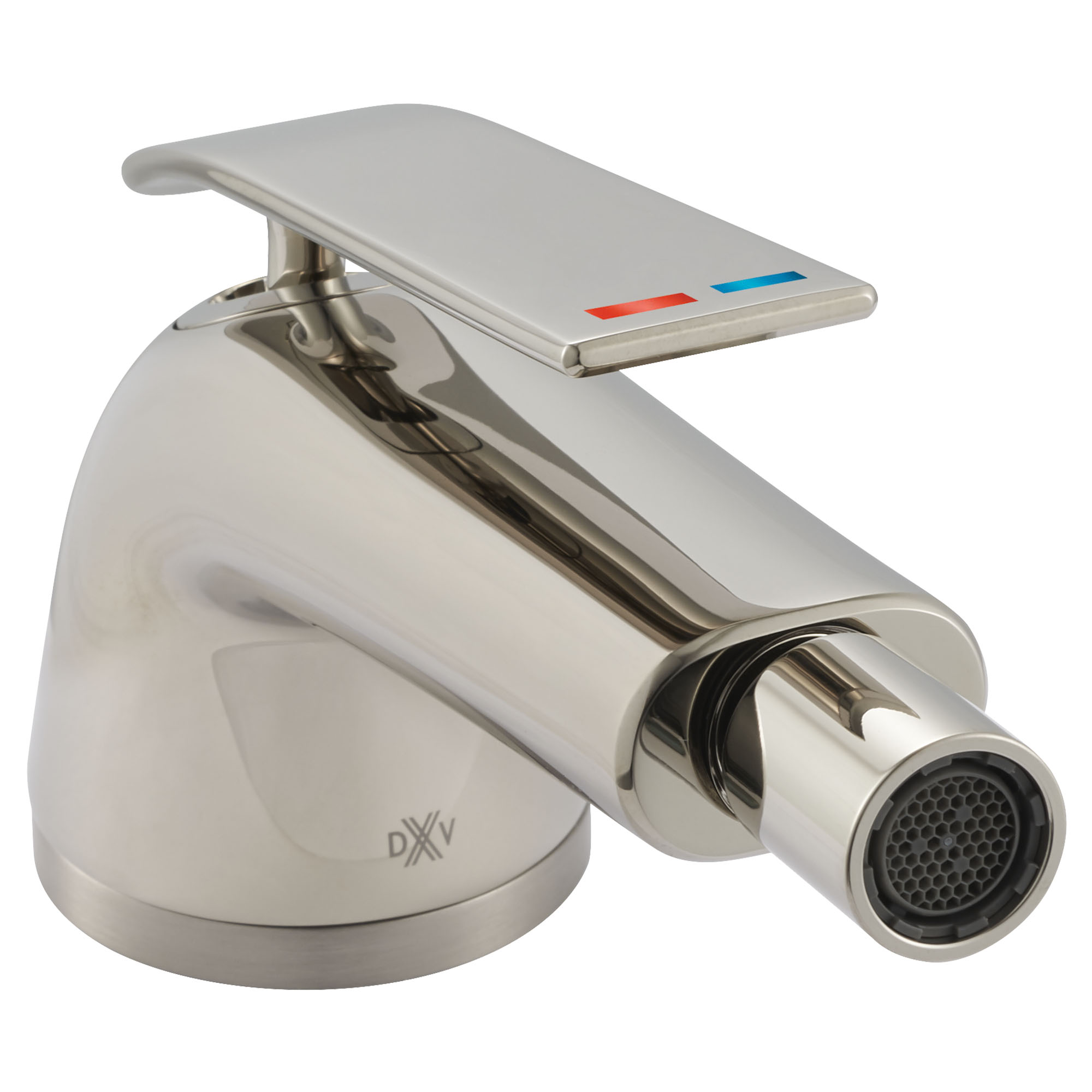 Robinet pour bidet DXV Modulus avec indicateurs rouge et bleu sur la poignée