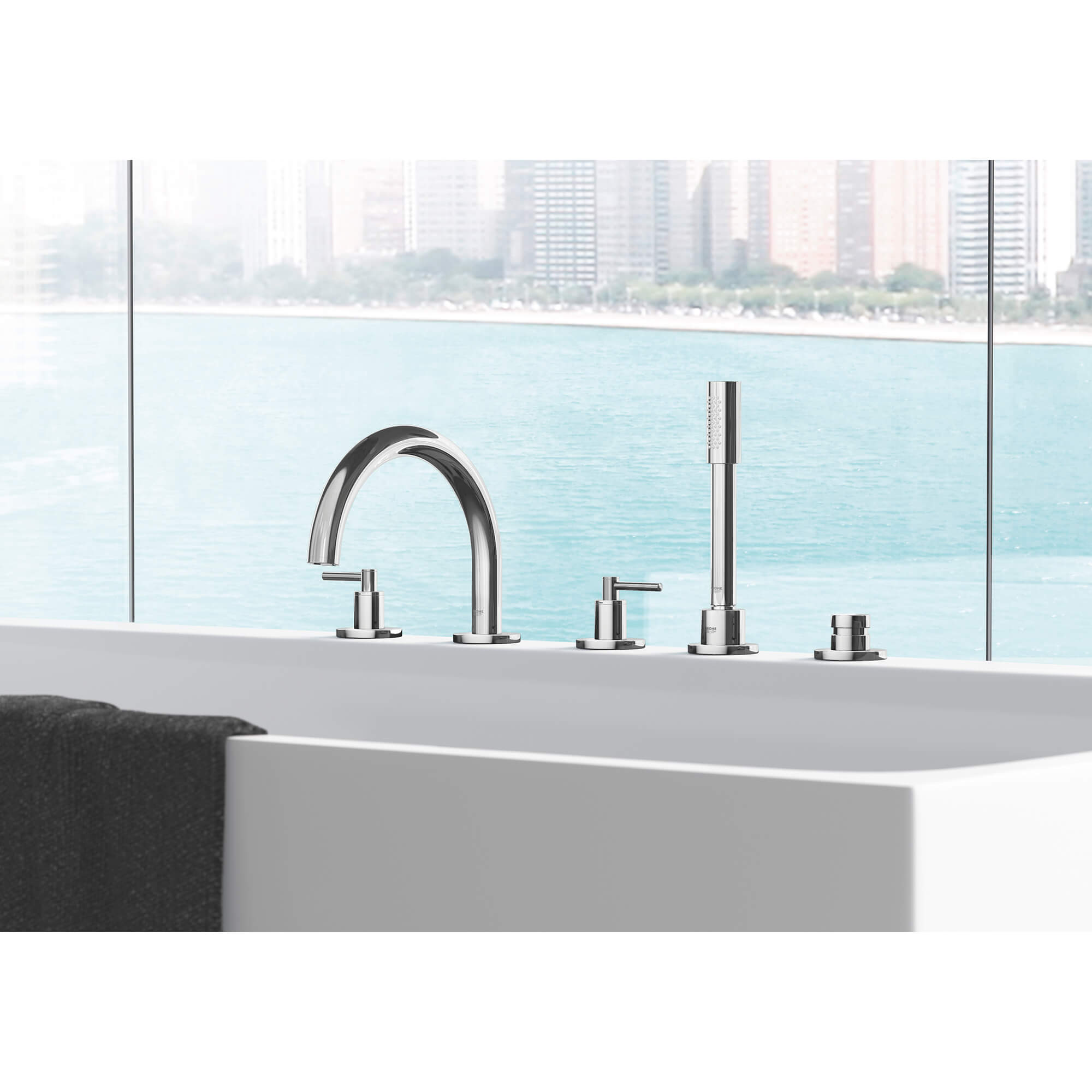 5-Hole 2-Handle Deck Mount Roman Tub Faucet with 1.75 GPM Hand Shower