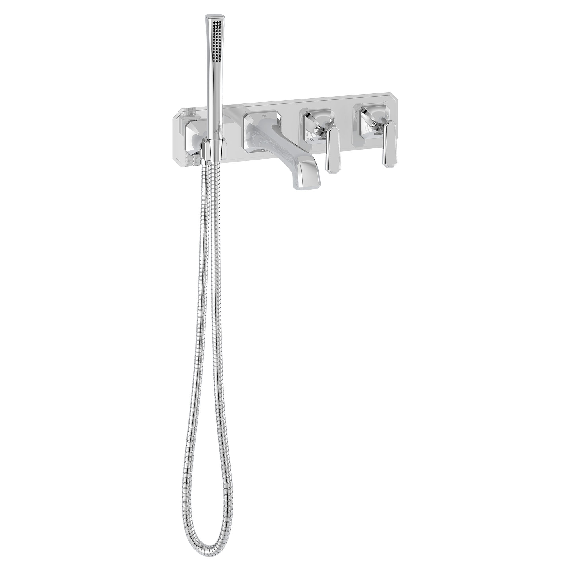 Belshire® 2-Handle Wall Mount Bathtub Faucet with Hand Shower and Lever Handles