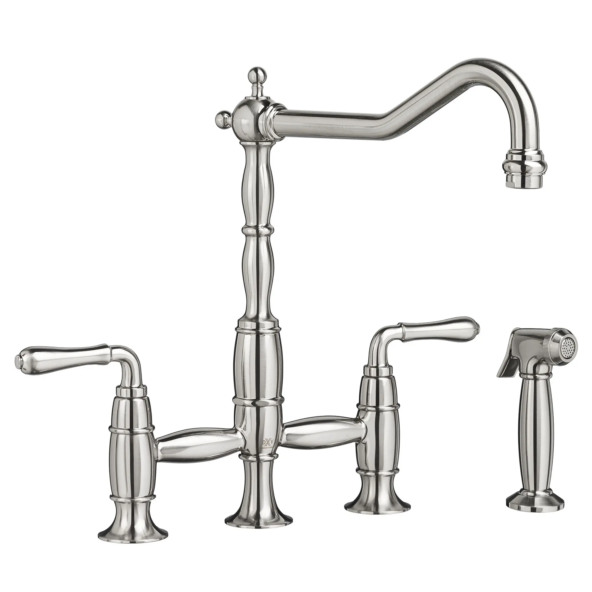 Victorian 2-Handle Widespread Bridge Kitchen Faucet with Side Spray and Lever Handles