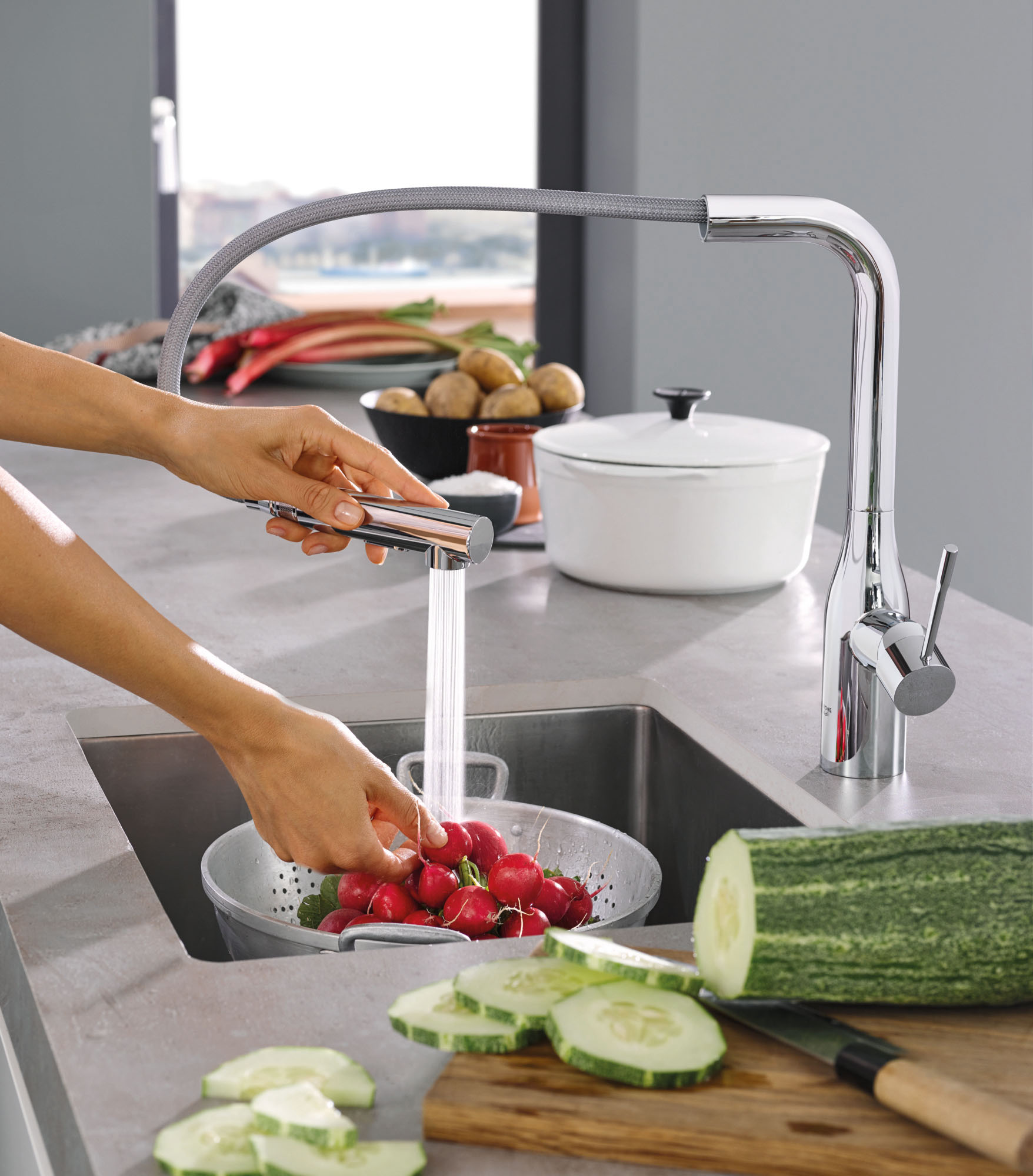Single-Handle Pull-Out Kitchen Faucet Dual Spray 1.75 GPM (6.6 L/min)